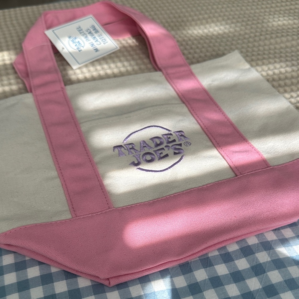 Trader Joe's Pink and Cream Canvas Tote Bag